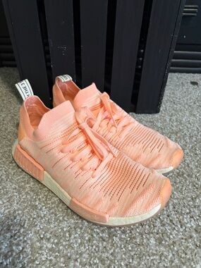 adidas coral pink knit running sneakers